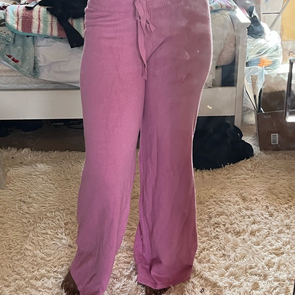 Pink Wide-Leg Knit Pants